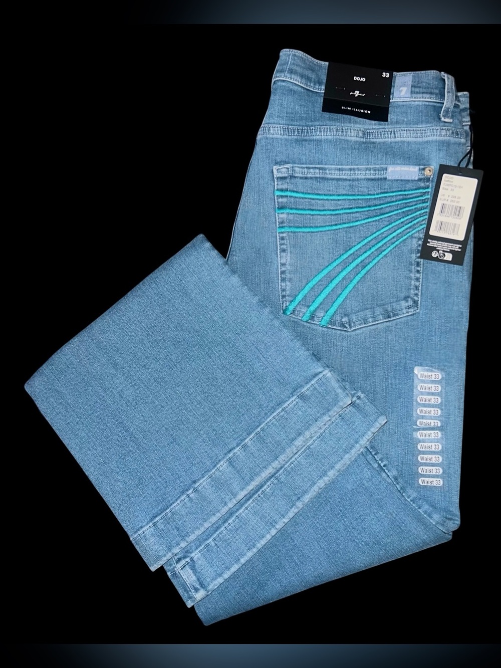 7 For All Mankind Dojo Iceflow Flare Jeans, Size 33, NWT